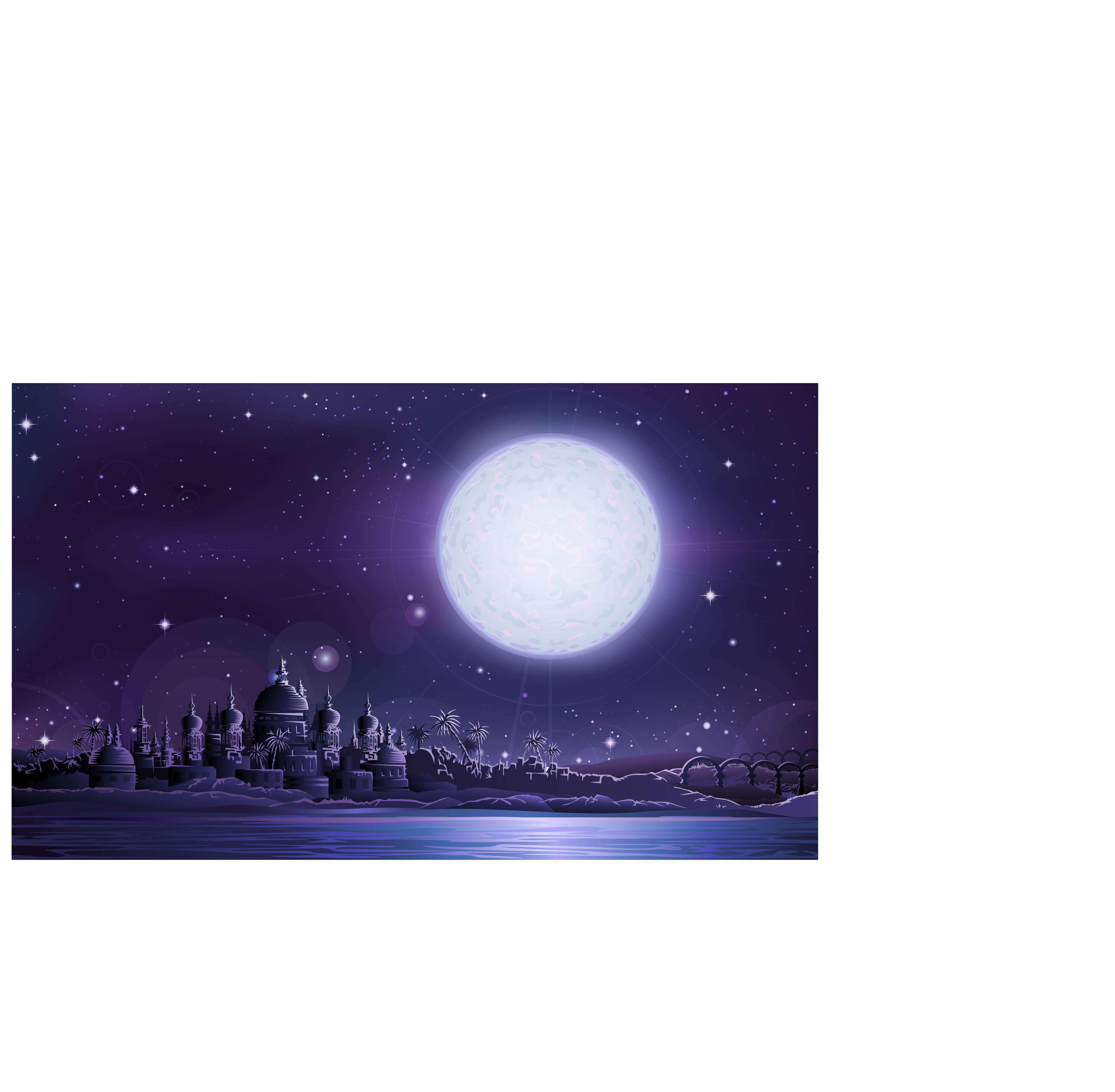 moonlight scene background sparkling dark decor cartoon design