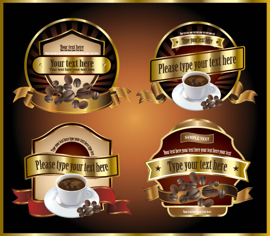 coffee label templates shiny modern elegant golden design