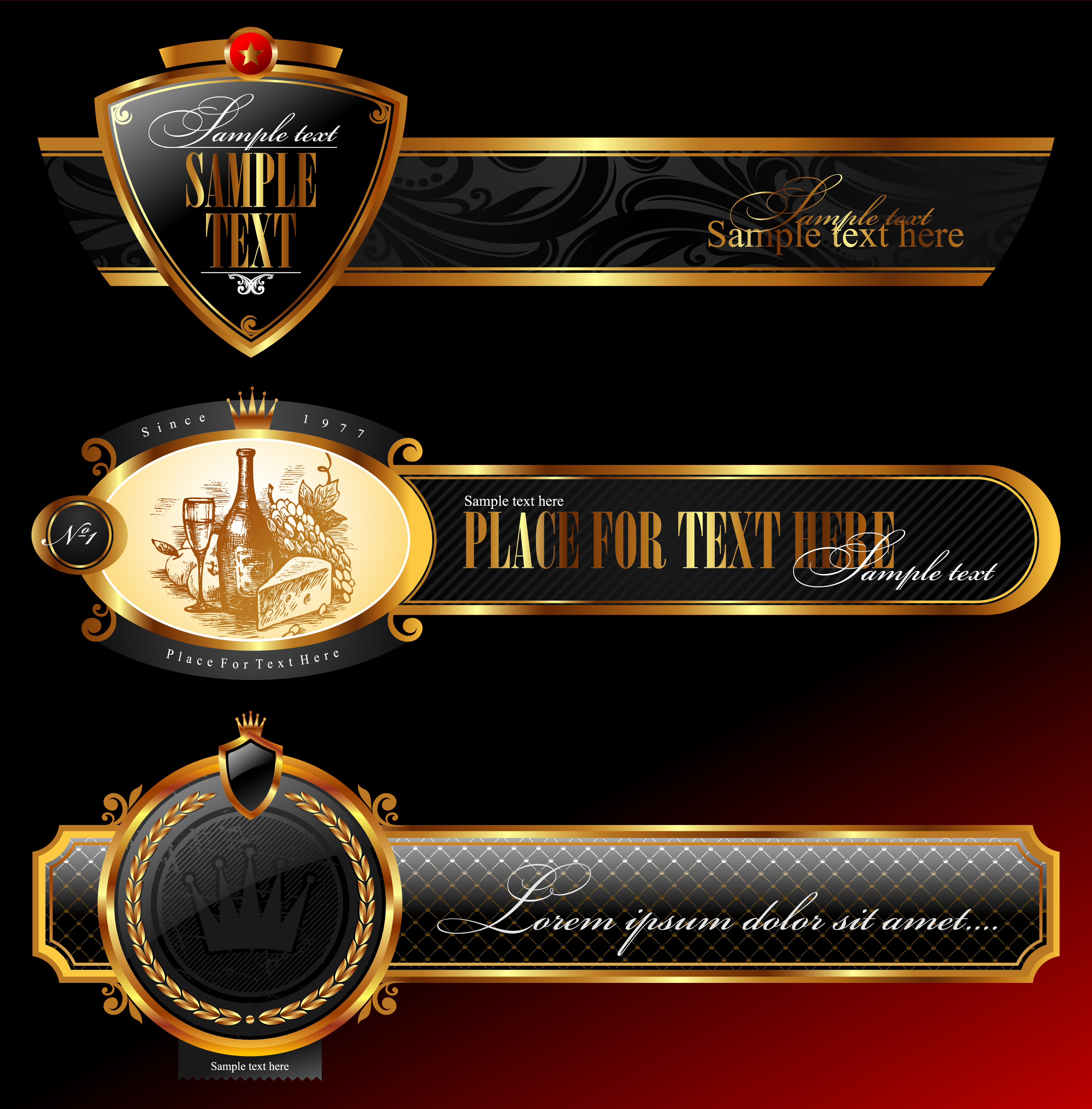 labels templates elegant black golden decor horizontal design