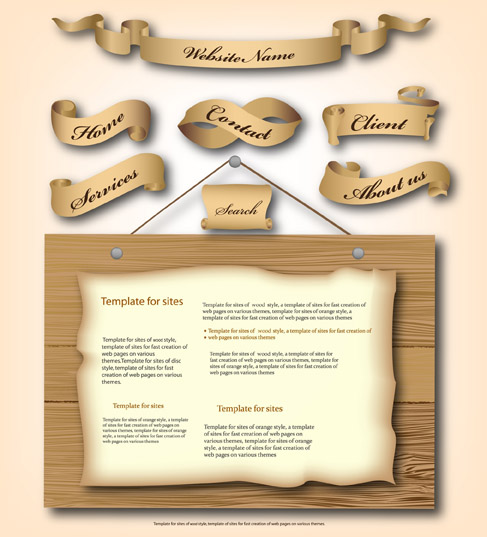 webpage design elements ribbon menu retro wooden decor