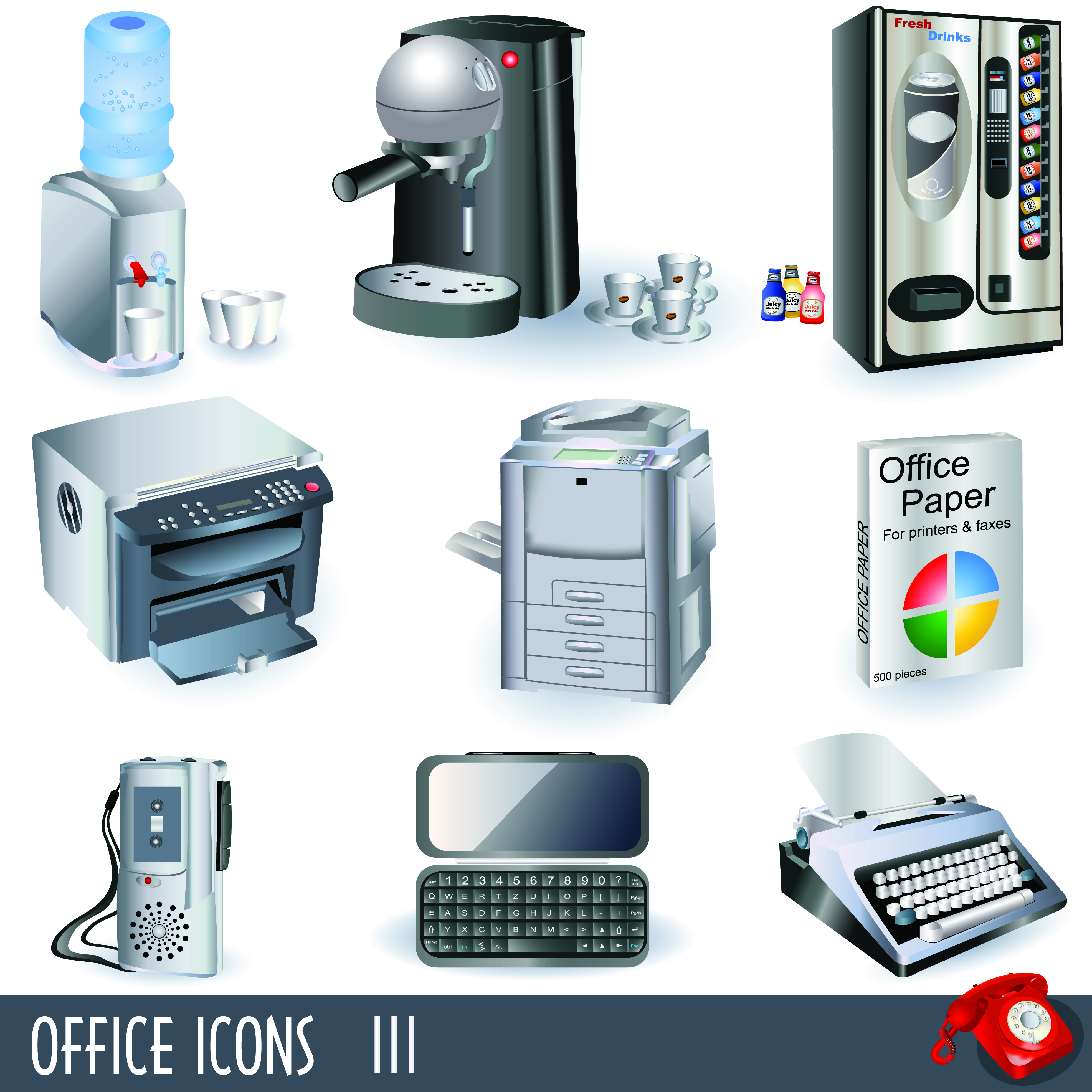 office utensils icons modern 3d design