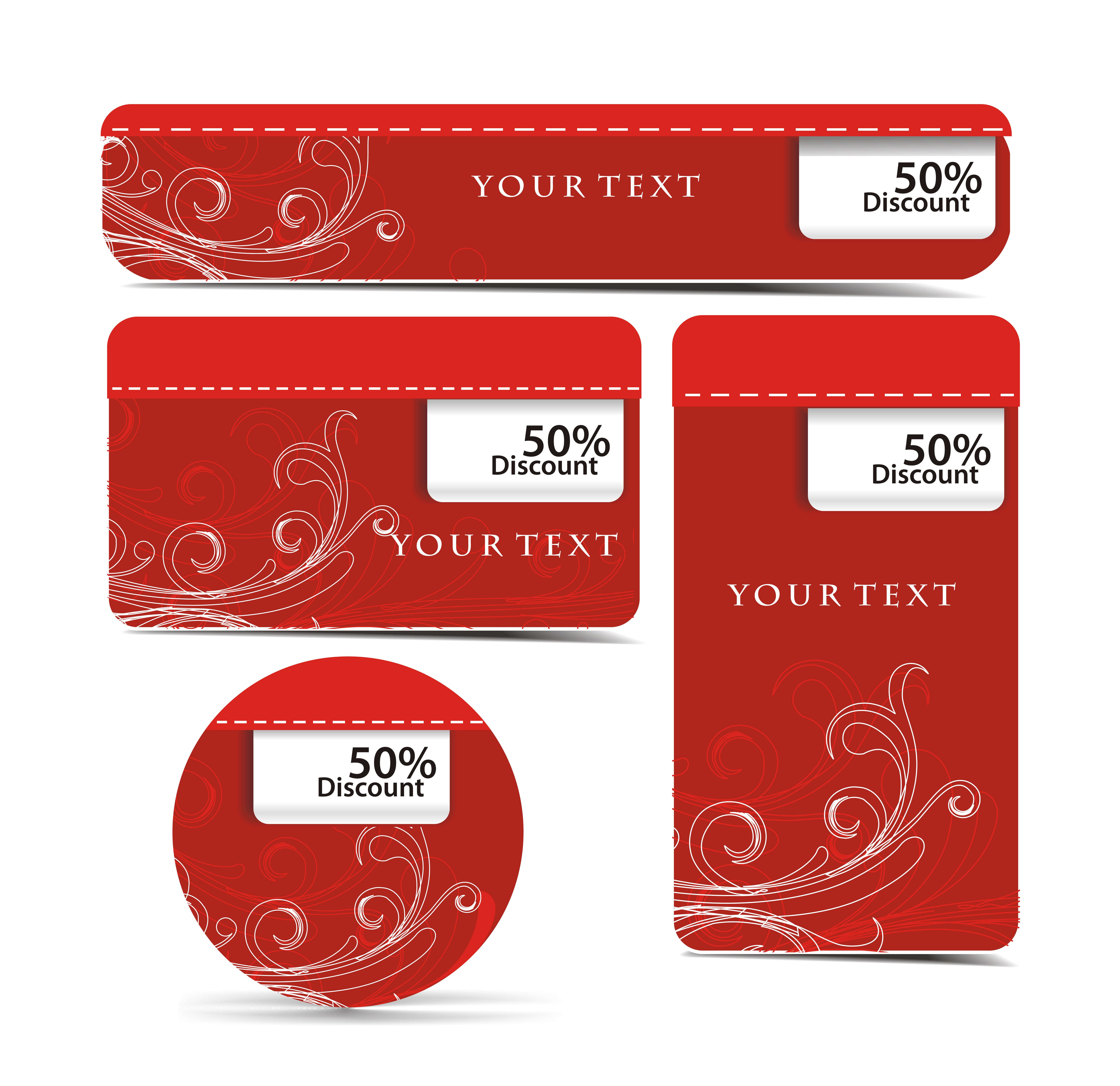 sales cards templates red shapes design traditional curves