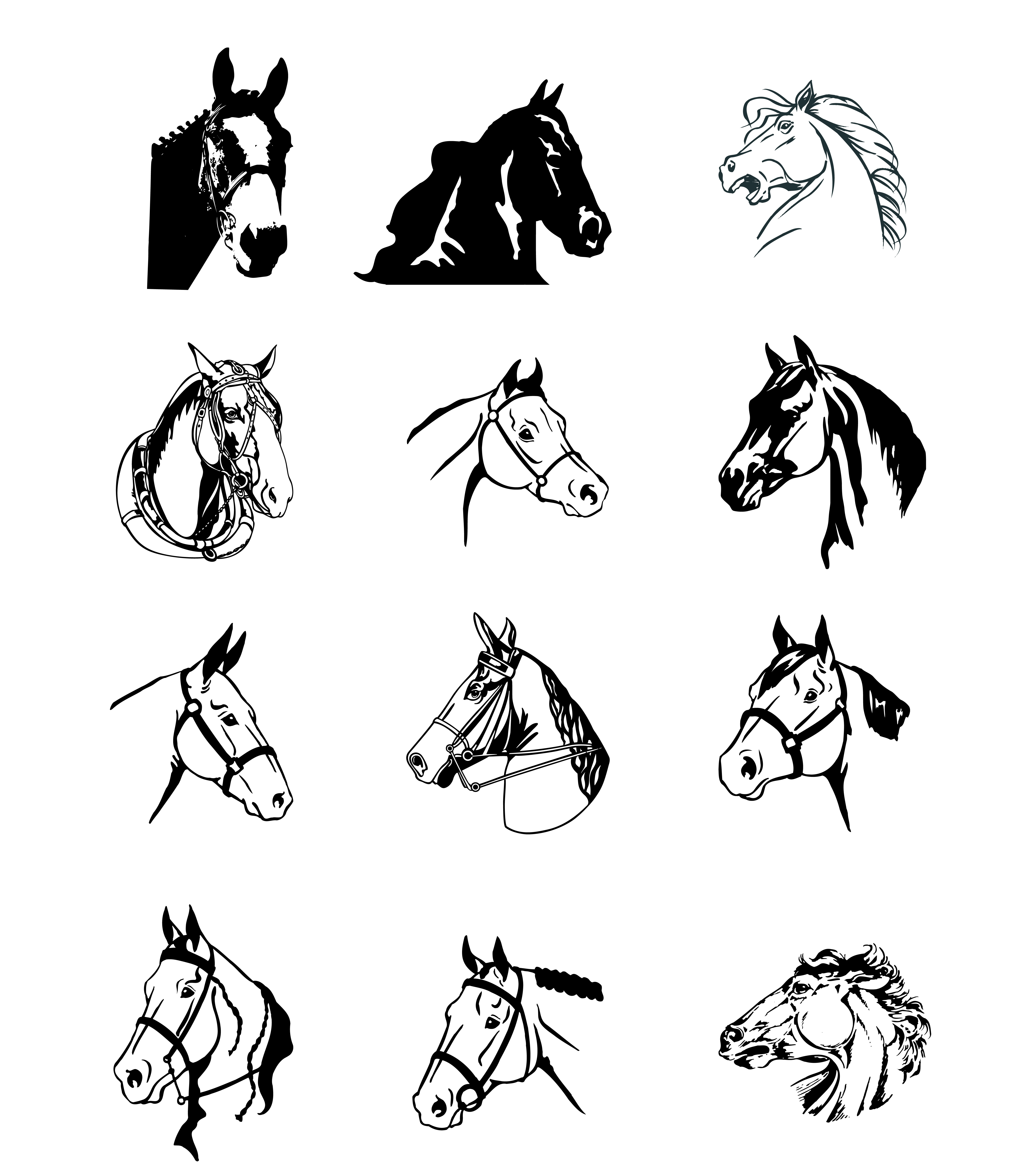 horse icons head design classical black white sketch