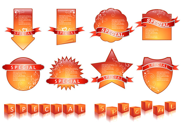 special tags templates orange flat sticker 3d cubic