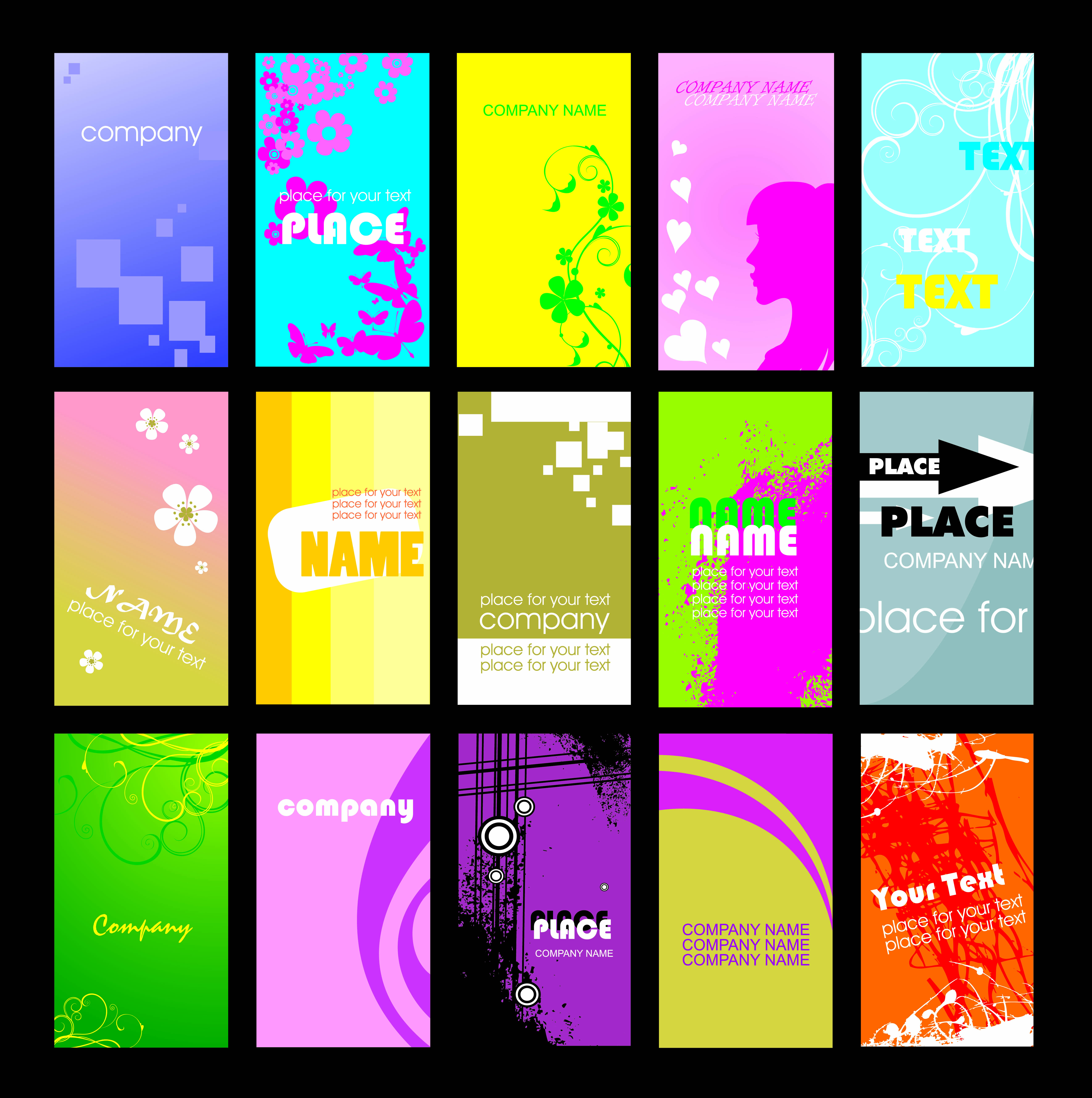 card templates collection colorful grunge nature love themes