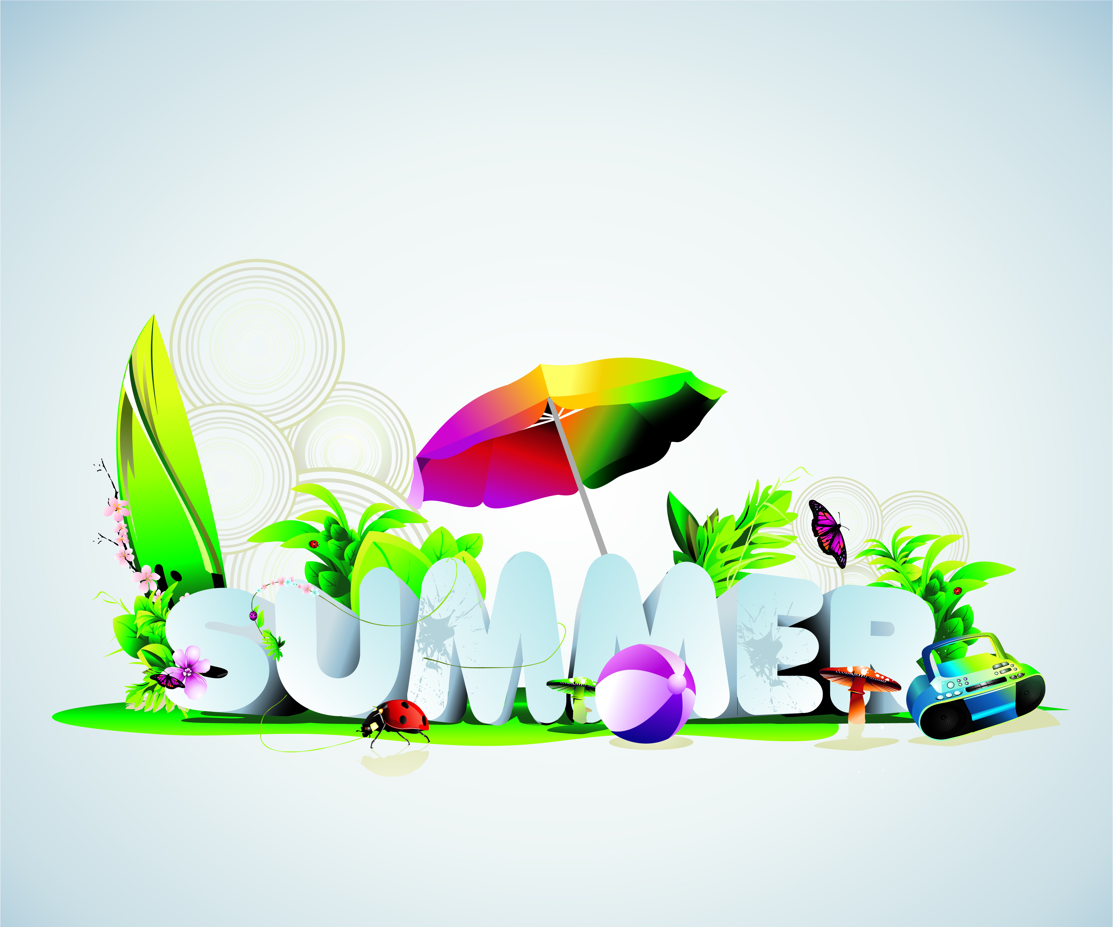 summer banner modern colorful 3d texts nature decor