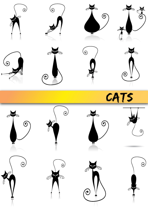 cat icons collection classical black sketch