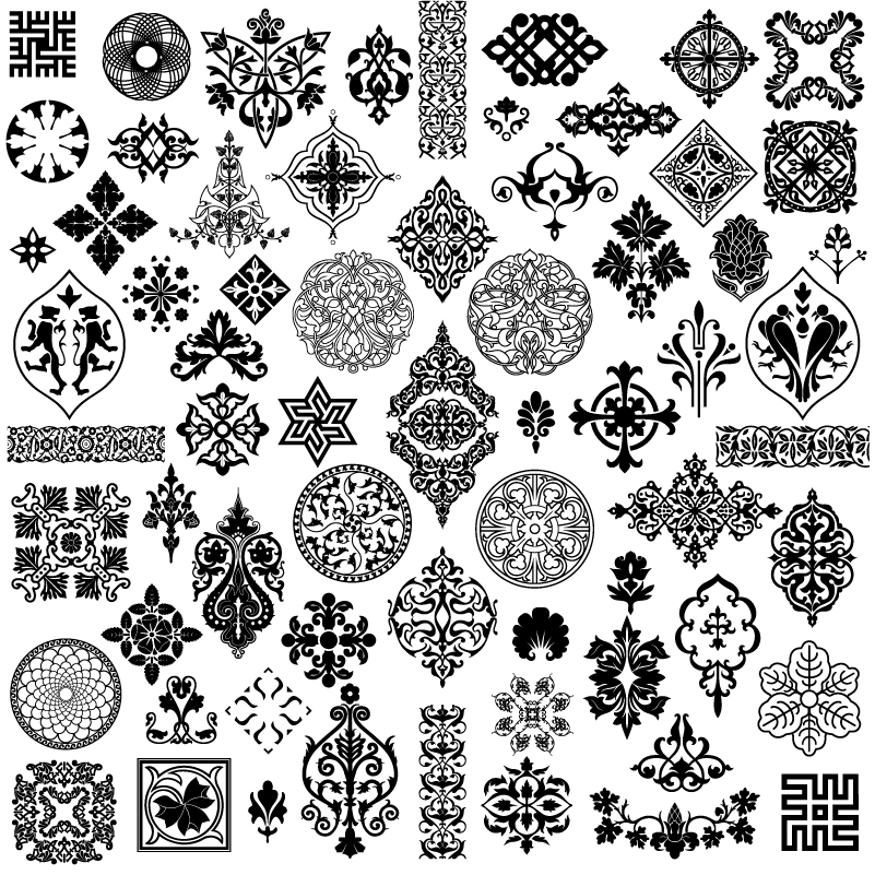 pattern design elements black white retro symmetric seamless