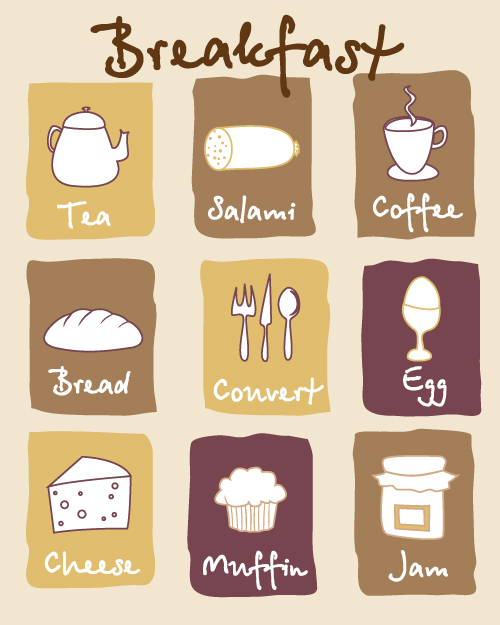 breakfast design elements food drink icons handdrawn sketch