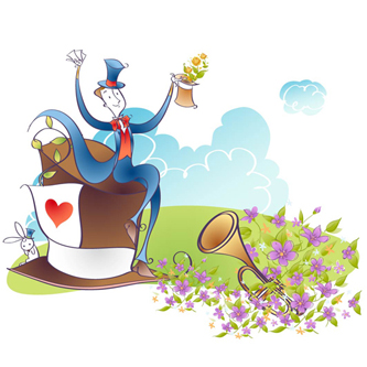 magic background performing man flowers icons cartoon design