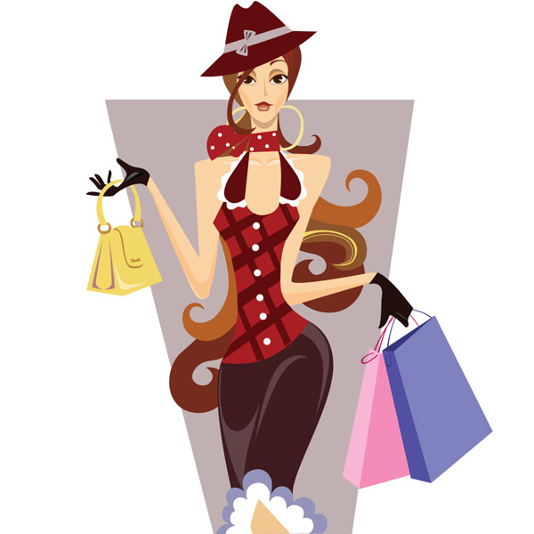 fashion lifestyle painting shopping girl icon cartoon character