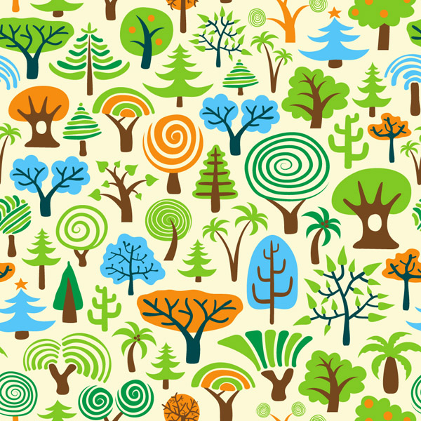 nature pattern template trees icons colorful handdrawn sketch