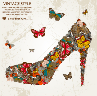 shoes advertising background butterflies icons decor vintage design