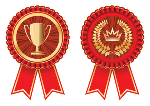 medal badge icons elegant red golden design