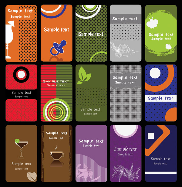 card templates collection colored abstract nature beverage themes