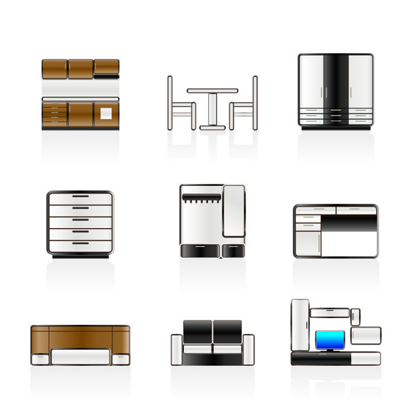 furniture icons colored flat sketch