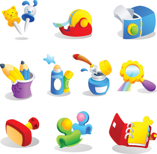 toy object icons colorful modern 3d design