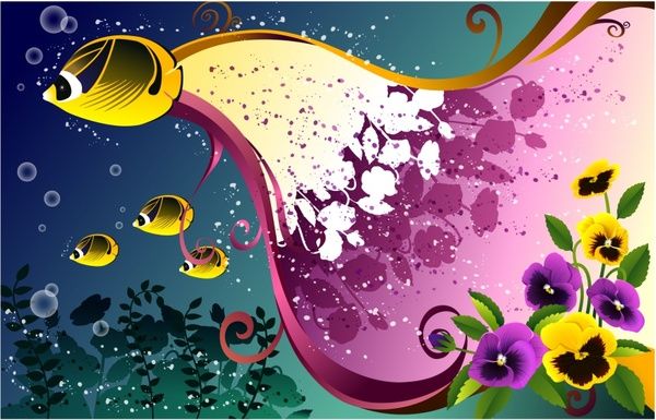 decorative background sea fishes flowers decor colorful design