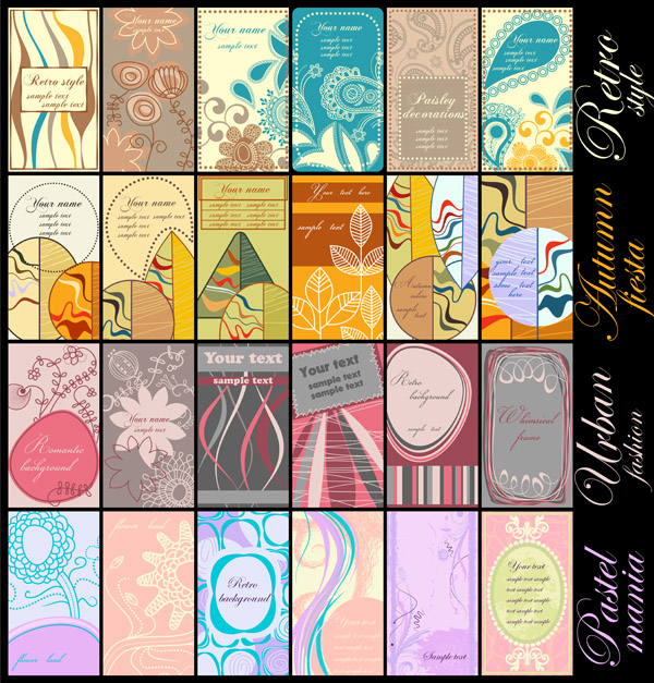 card templates collection colorful retro design