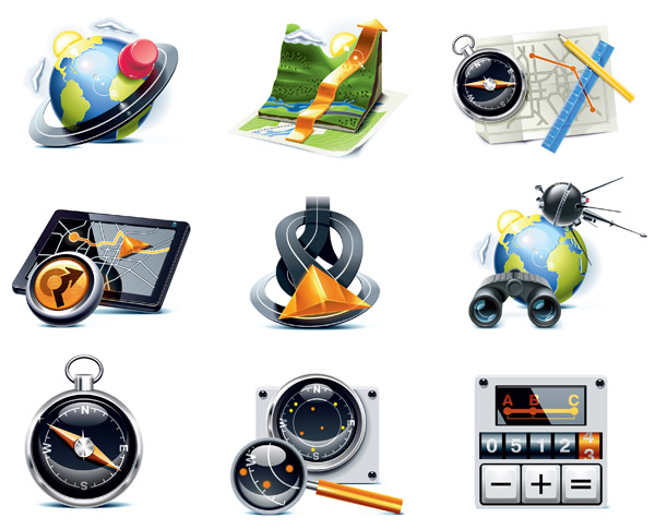 travel icons colored modern 3d realistic design