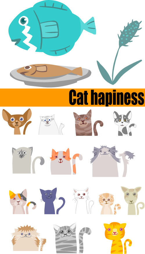 cat happiness design elements funny cartoon character icons