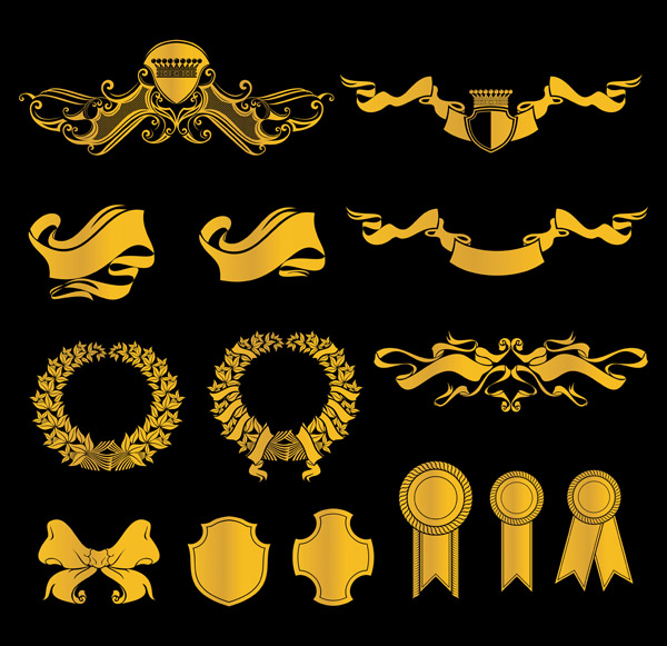 certificate design elements classical golden ribbon wreath icons