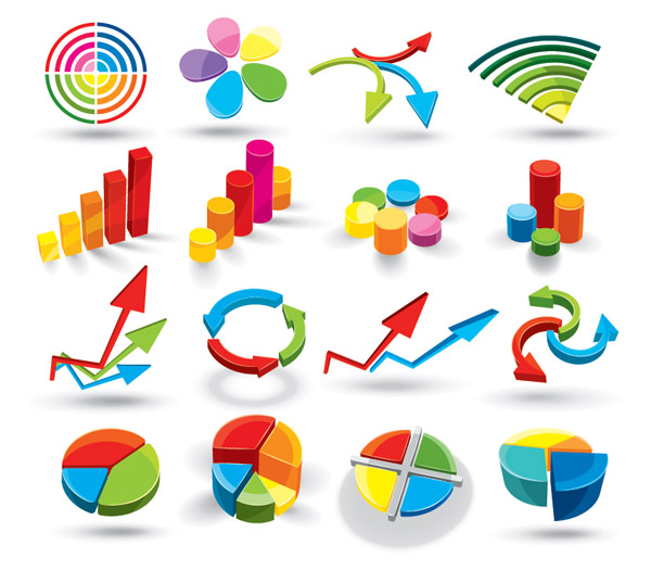 business icons collection colorful 3d charts design