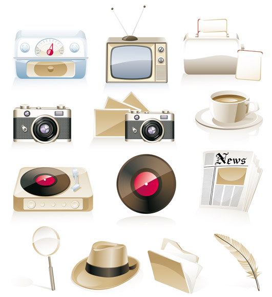 nostalgic objects icons colored 3d design