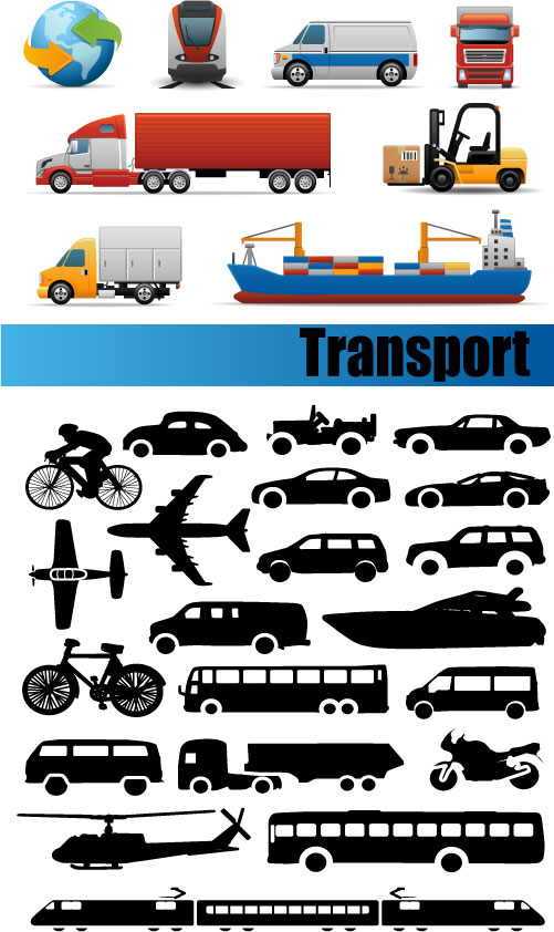 logistic vehicles icons colored modern silhouettes design