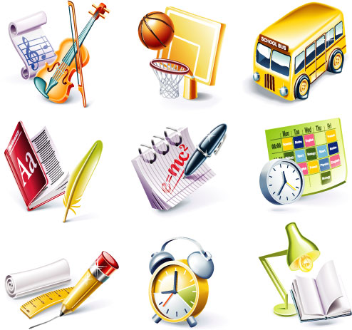 educational icons collection colored modern 3d design