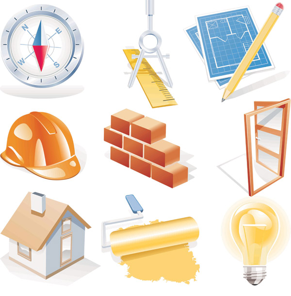 construction work design elements modern 3d icons