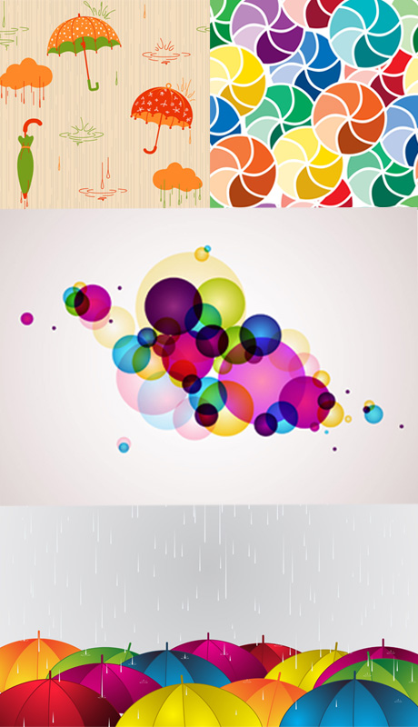 weather background umbrella clouds droplets icons classical design