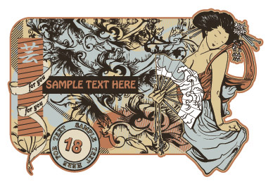 japanese traditional background woman icon retro design