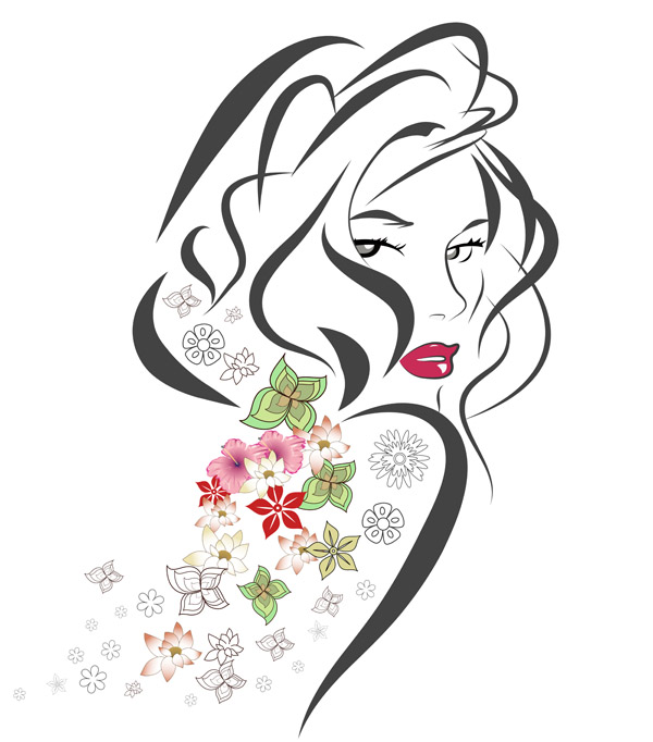 woman drawing flowers decor curves sketch