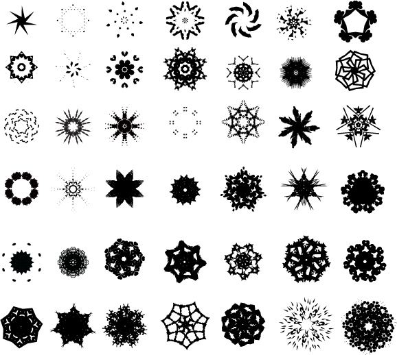 snowflakes icons black white symmetric decor