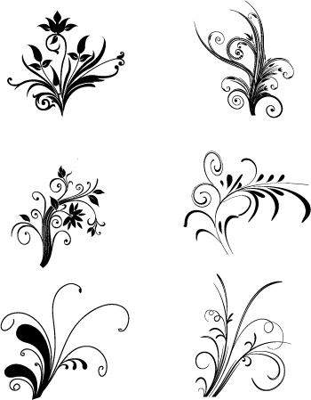 flower design elements classical black white curves sketch