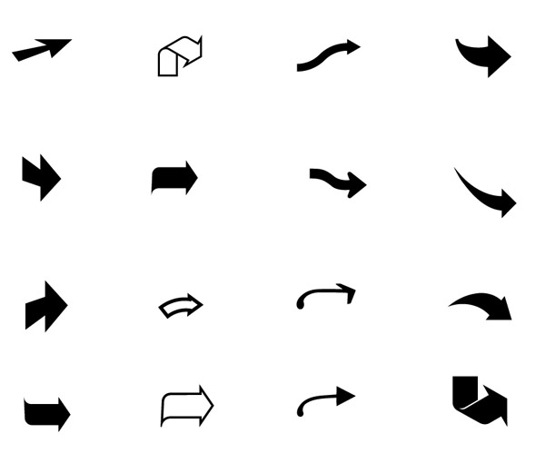 arrow icons black white flat 3d shapes sketch