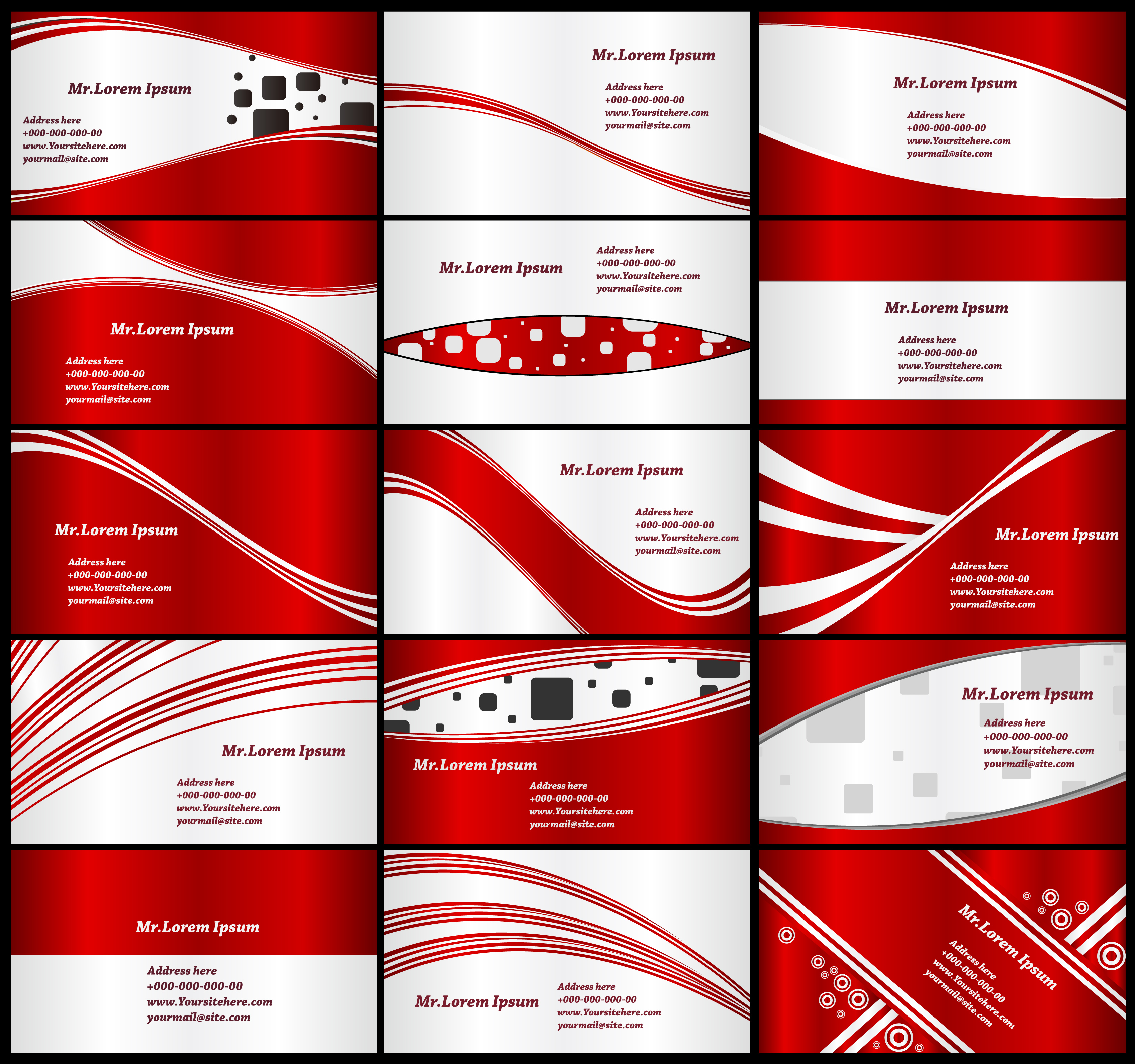 name card templates modern red white decor