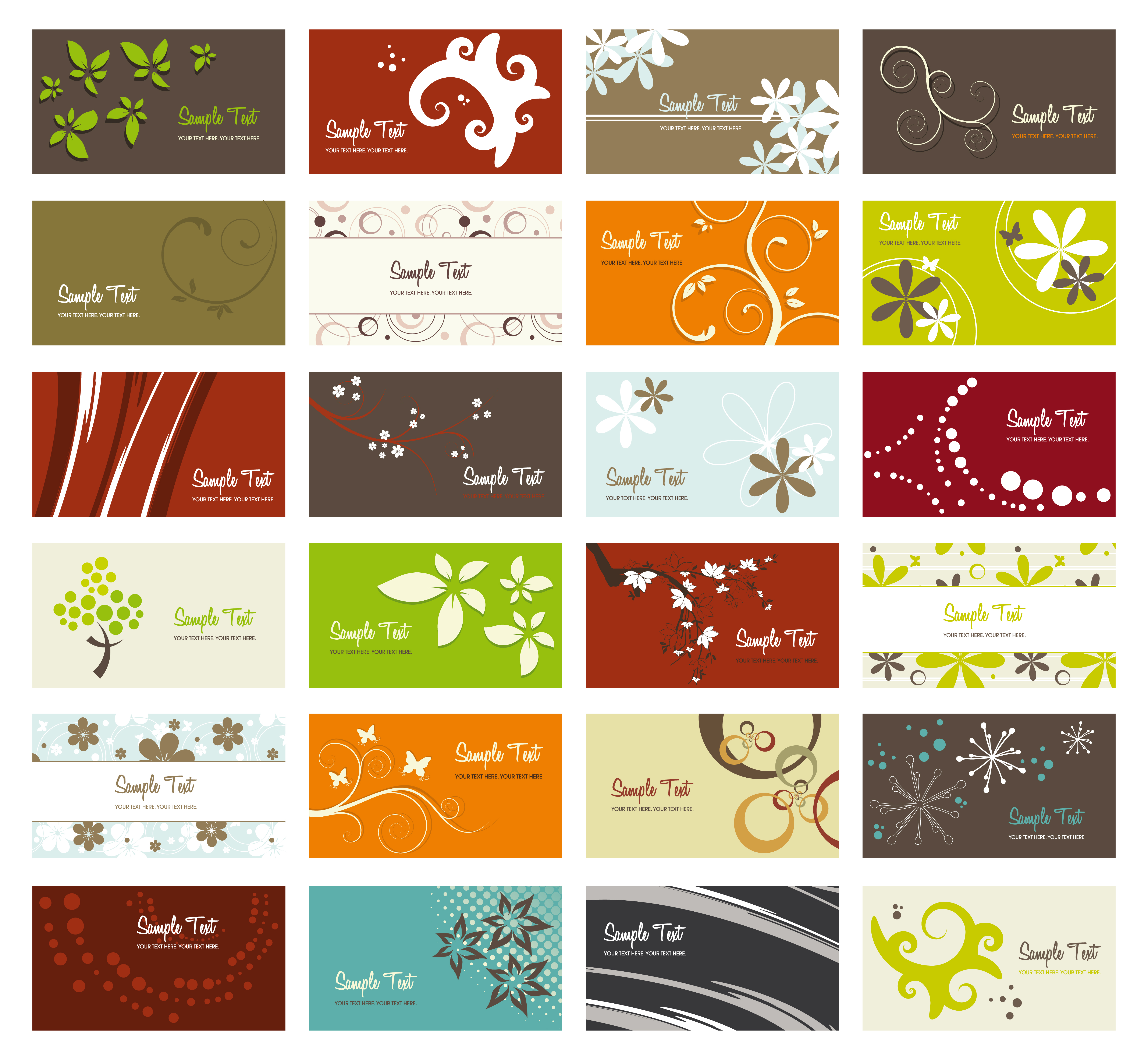 card templates nature theme leaf tree flowers icons