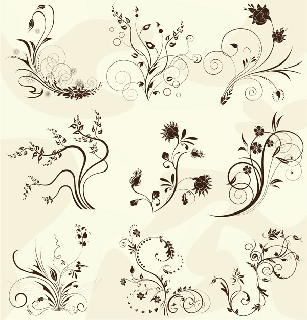 pattern design elements flower icons classical curves ornament