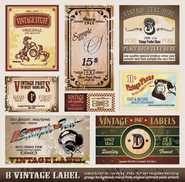 label templates colored retro decor horizontal vertical design