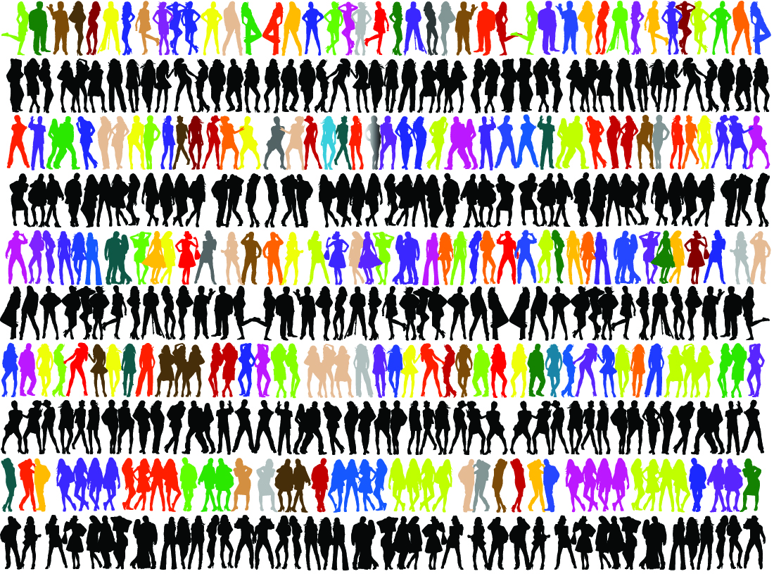 people icons collection colored silhouette design