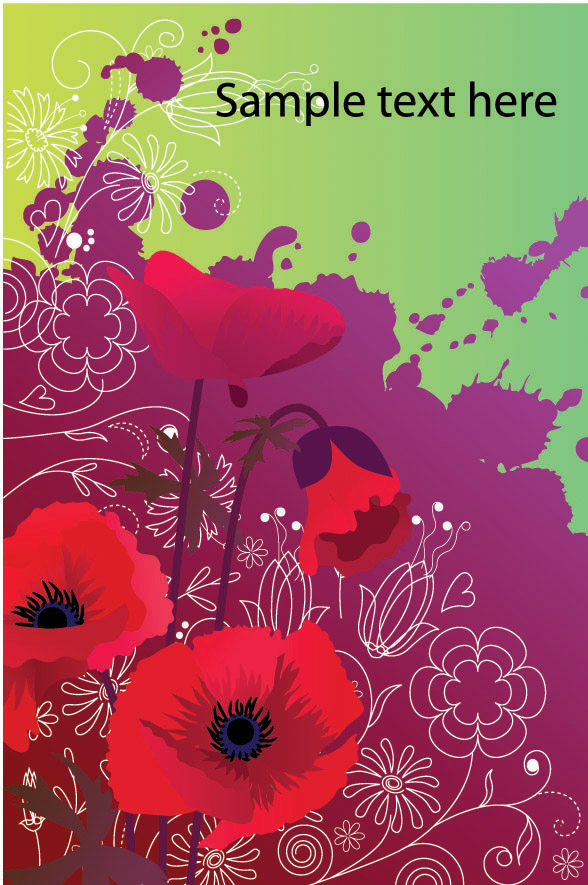 nature background red flowers violet grunge ink decor