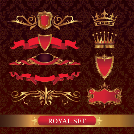 royal design elements goden ribbon shield crown icons