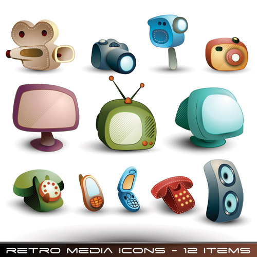 appliances icons colored 3d design retro modern illustration