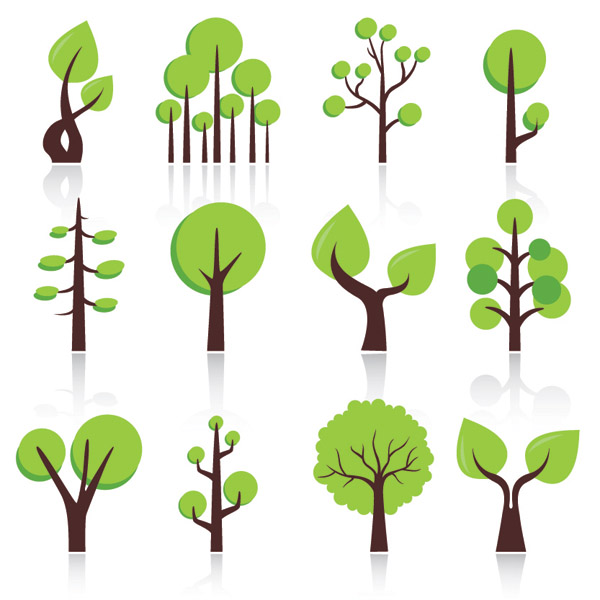 tree icons flat green shapes design