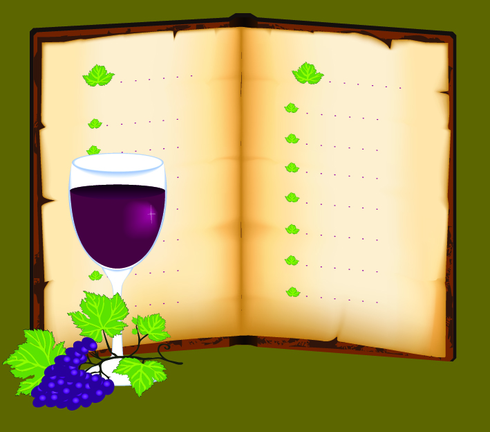 wine menu template open book grape icons retro decor