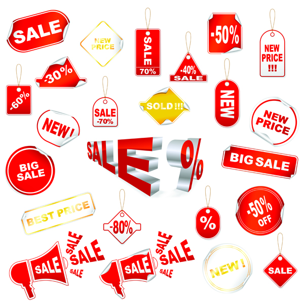 sale tags collection modern red flat 3d decor