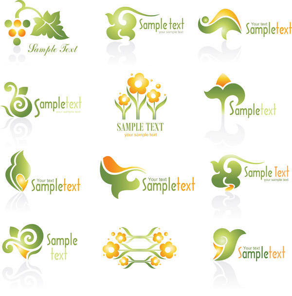 nature logo templates flat green orange decor