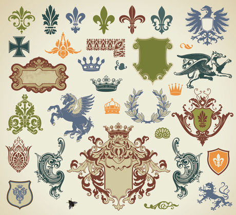 heraldic design elements retro icons